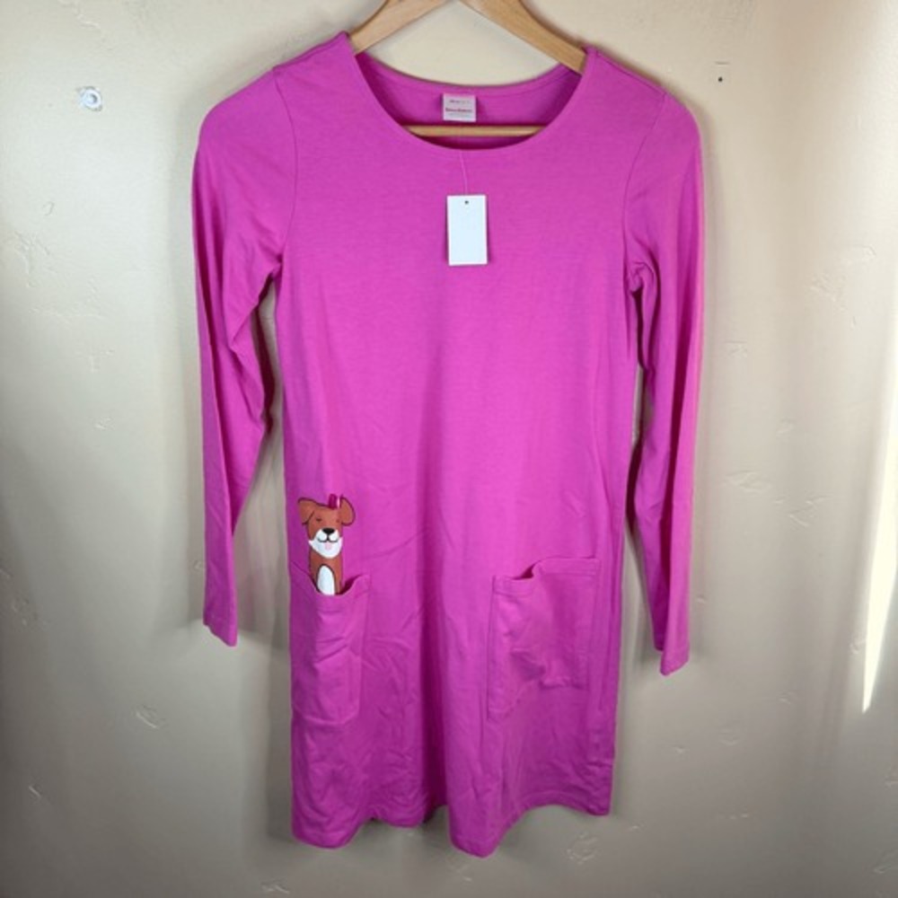 NWT Hanna Andersson Girls Pink Pullover Dress with Decal and Pockets Size US 12